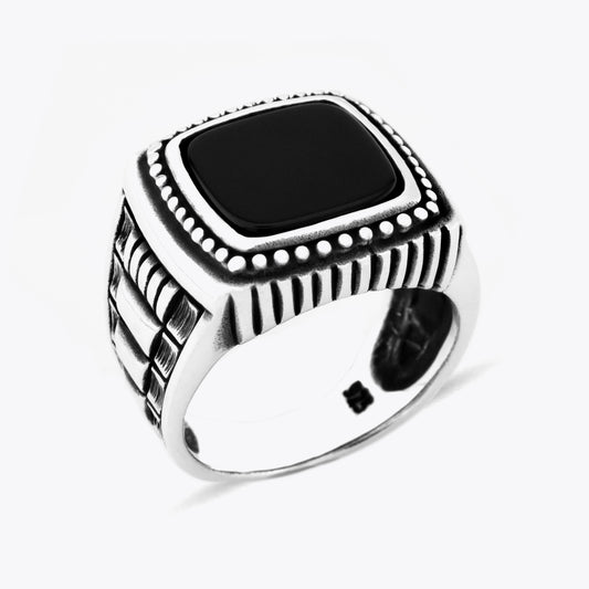 Silver Men's Ring With Onyx