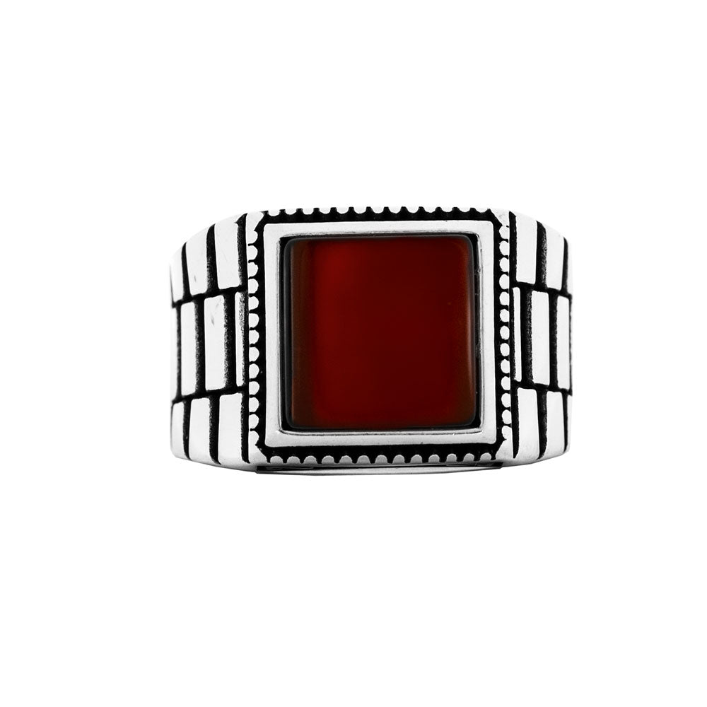 925 Silver Men's Ring with Red Agate Stone LMR266