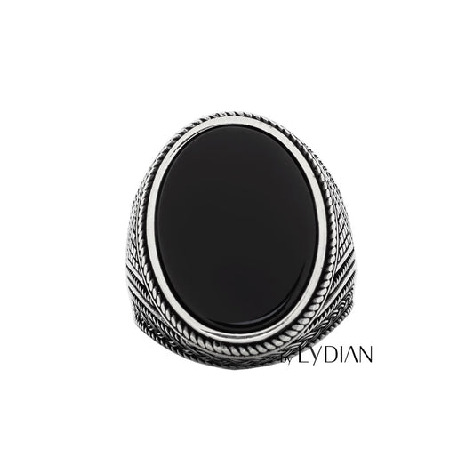 925 Silver Men's Ring With Black Stone LMR275