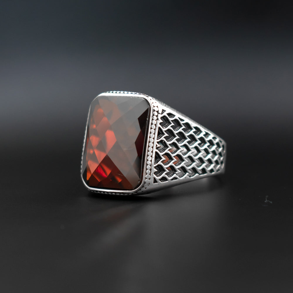925 Silver Men's Ring With Red Stone LMR296