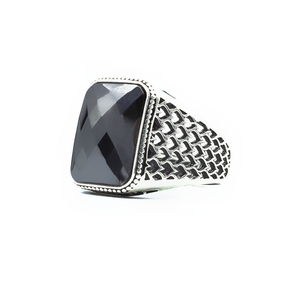 925 Silver Men's Ring With Black Stone LMR295
