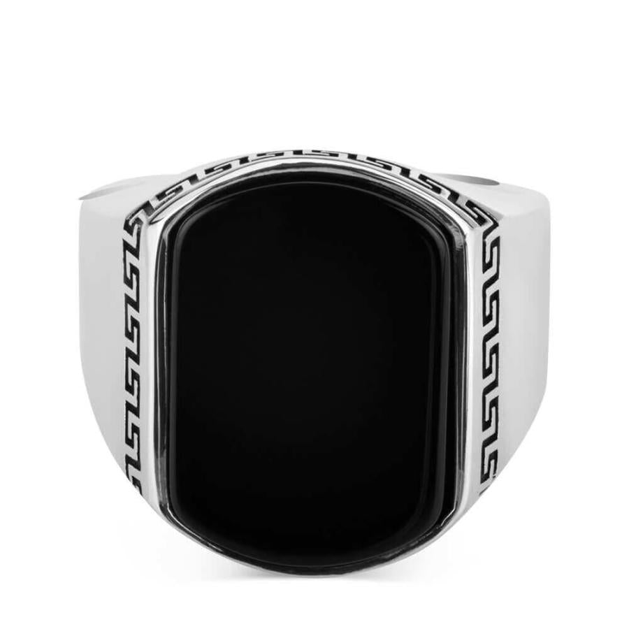 Silver signet ring onyx men LMR368