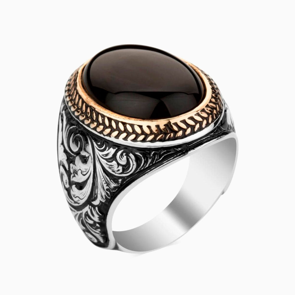 925s Silver Men's Ring With Onyx Stone LMR373