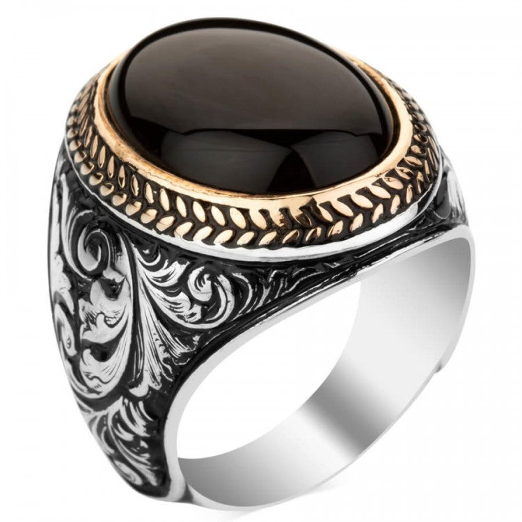 925s Silver Men's Ring With Onyx Stone LMR373