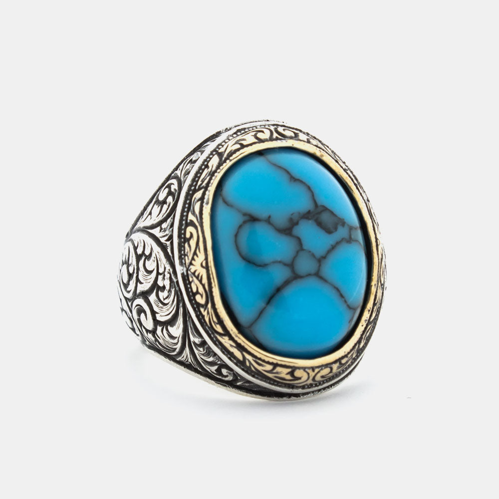 925 Silver Men's Ring With Turquoise Stone LMR374