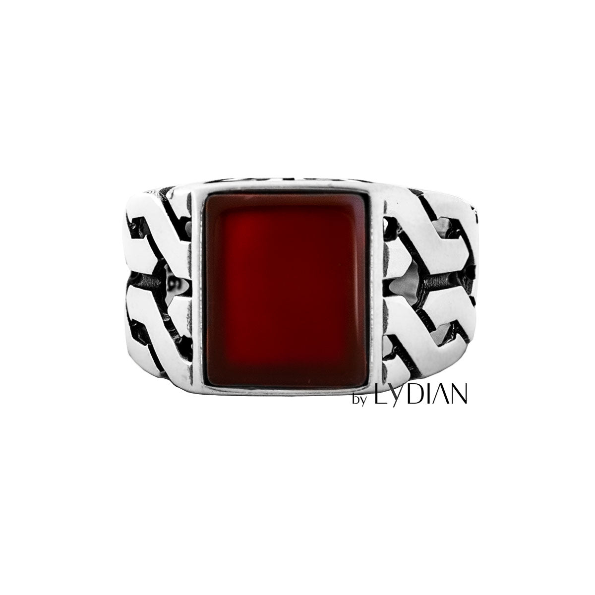 925 Silver Mens Ring With Red Agate Stone LMR505