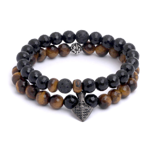 Beaded Bracelet set of Tiger Eye with silver accents NLTB045