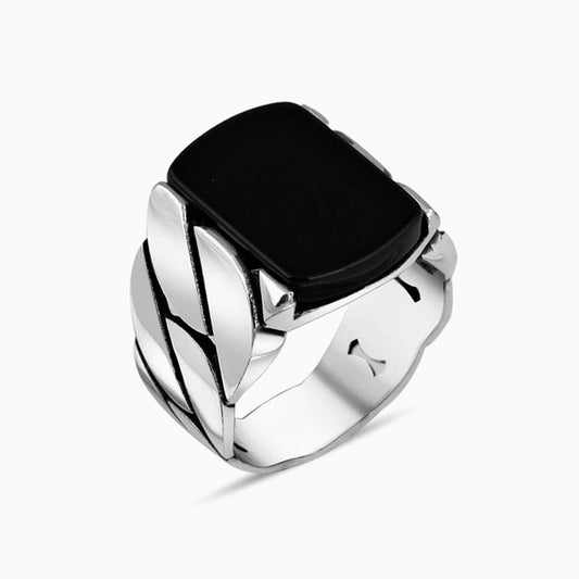 925 Silver Men's Ring With Onyx Stone ORT2102