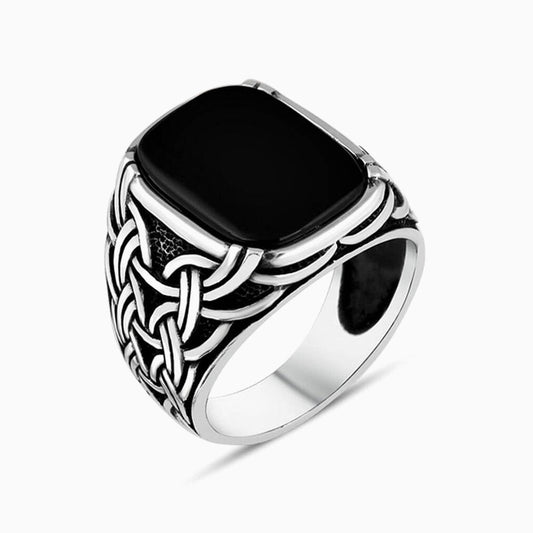 925 Silver Men's Ring With Onyx Stone ORT2105