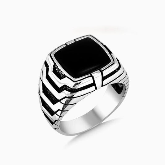 925 Silver Men's Ring With Onyx Stone ORT2112