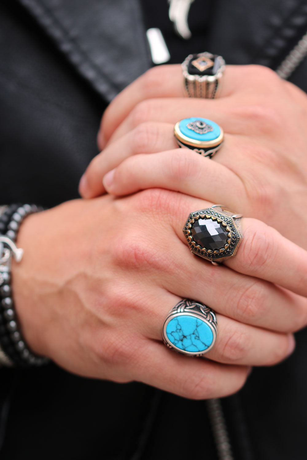 925 Silver Men's Ring With Turquoise Stone ORT2108
