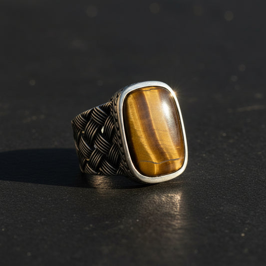 925 Silver Mens Ring With Tiger Eye Stone ORTBL105