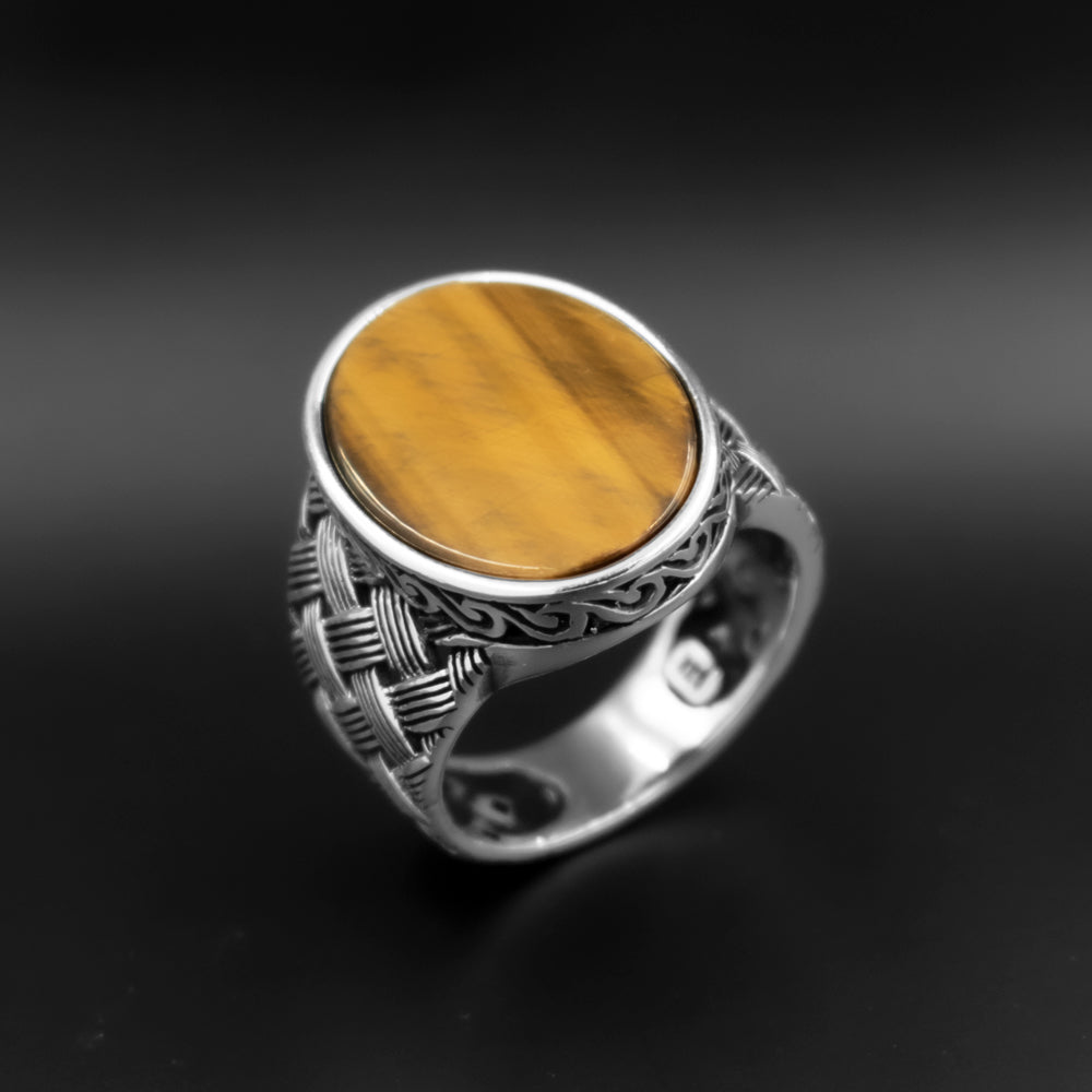 925 Silver Mens Ring With Tiger Eye Stone ORTBL114