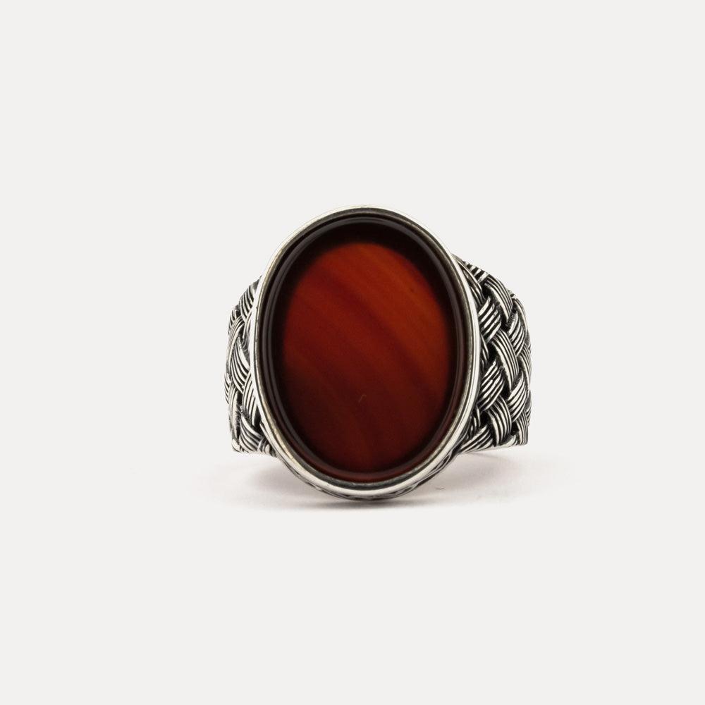 925 Silver Mens Ring With Red Agate Stone ORTBL115