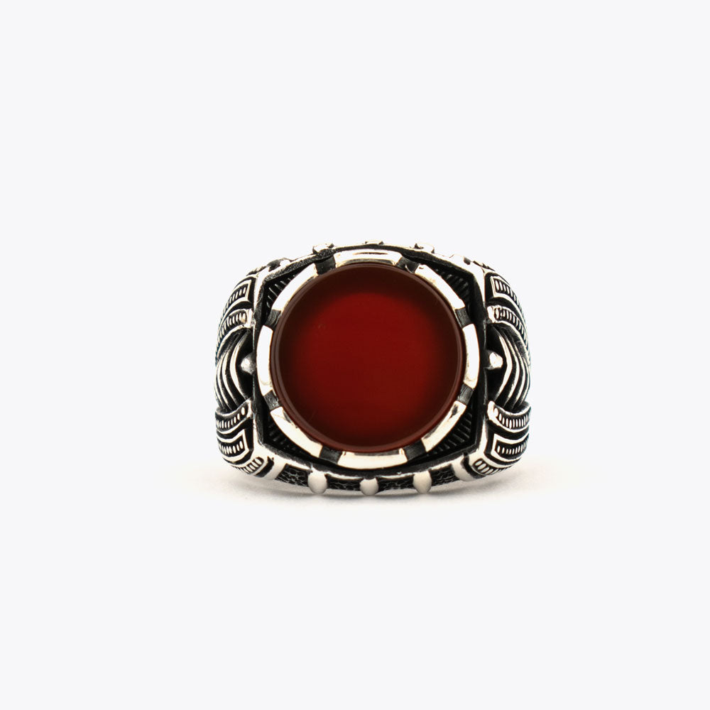 925 Silver Mens Ring With Red Agate Stone ORTBL165