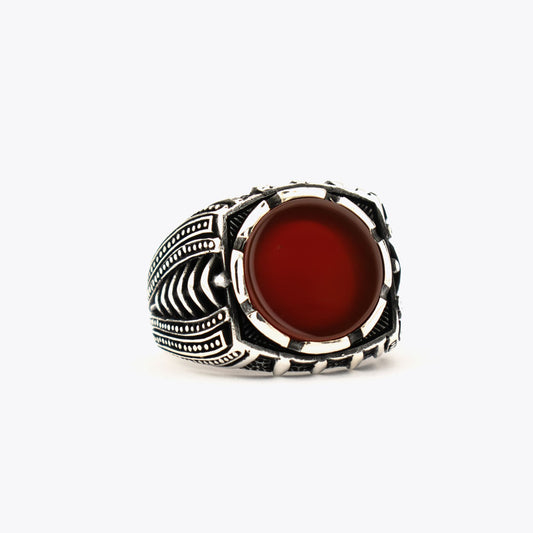 925 Silver Mens Ring With Red Agate Stone ORTBL165