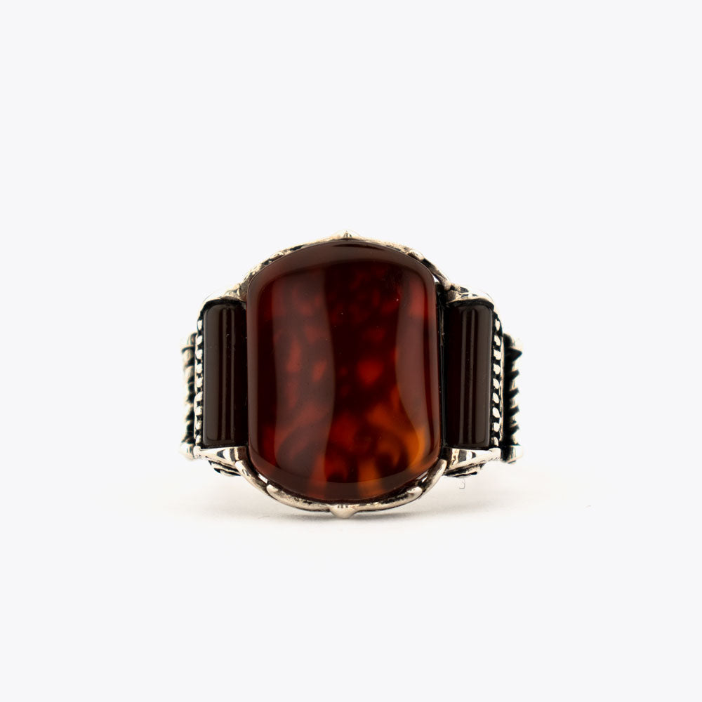 925 Silver Mens Ring With Red Agate Stone ORTBL170
