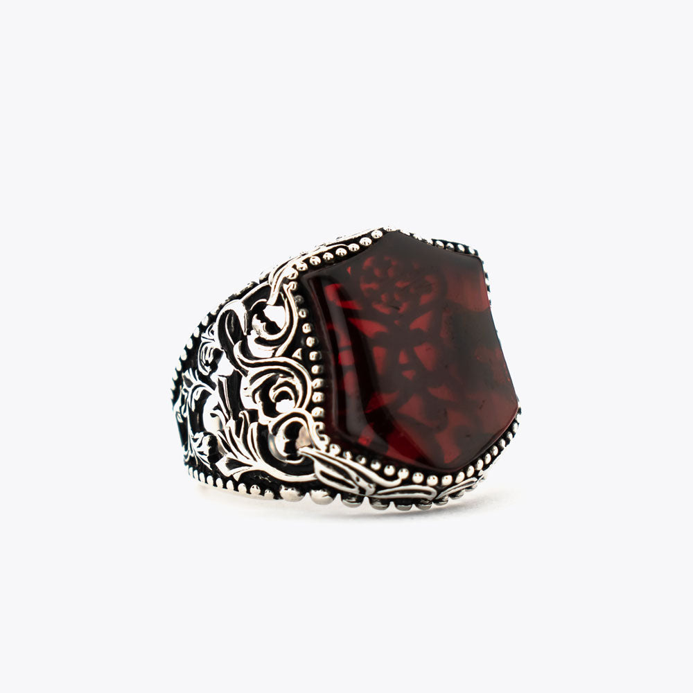 925 Silver Mens Ring With Red Agate Stone ORTBL171