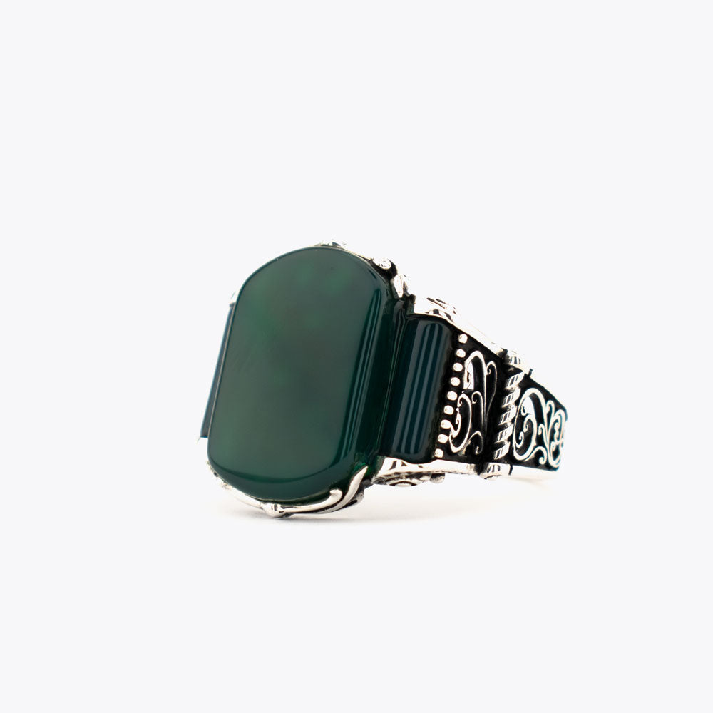 925 Silver Men's Ring With Green Agate Stone ORTBL175