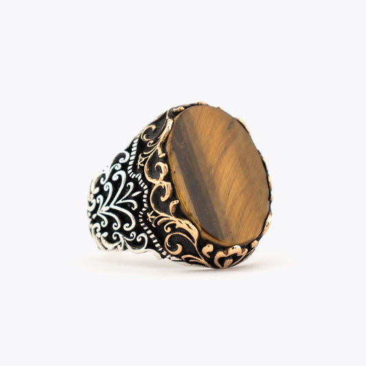 925 Silver Mens Ring With Tiger Eye Stone ORTBL178