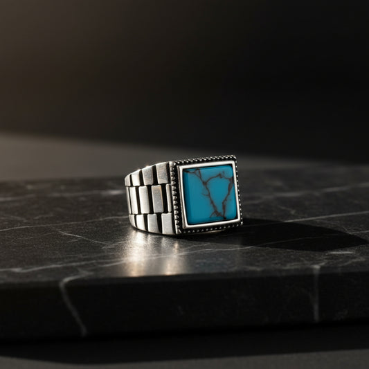925 Silver Men's Ring With Turquoise Stone ORTBL191