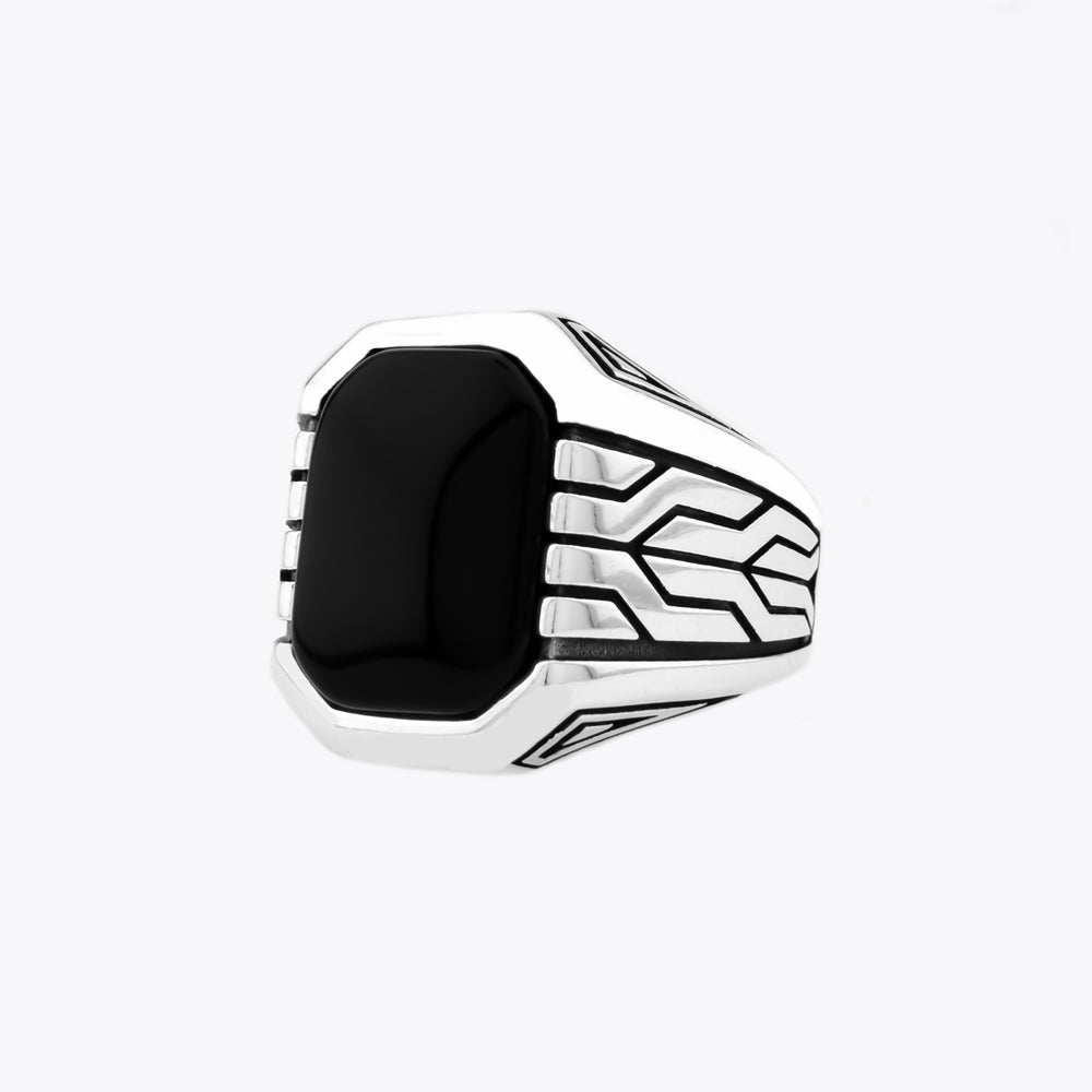 Silver Men's Ring With Black Stone