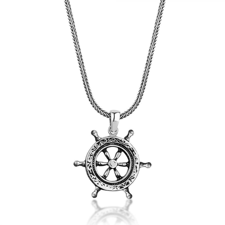 By LYDIAN Silver Necklace with ship's wheel pendant BLYDK083